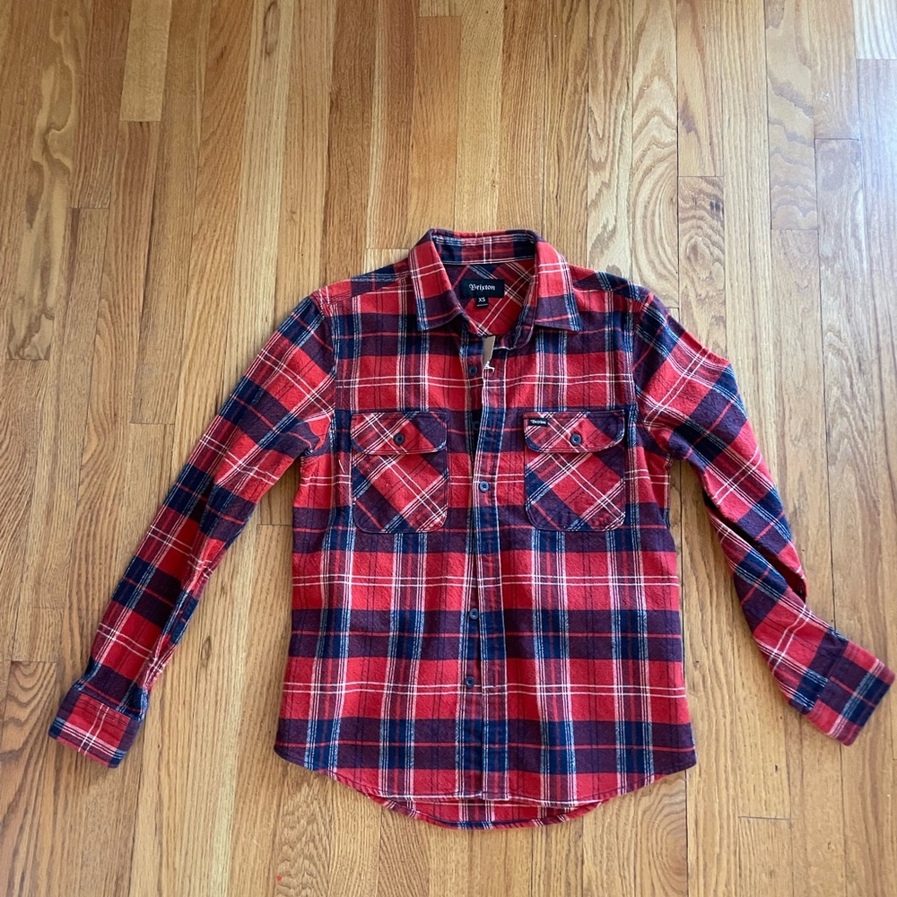 Never Worn Brixton Red and Navy Plaid Flannel Shirt